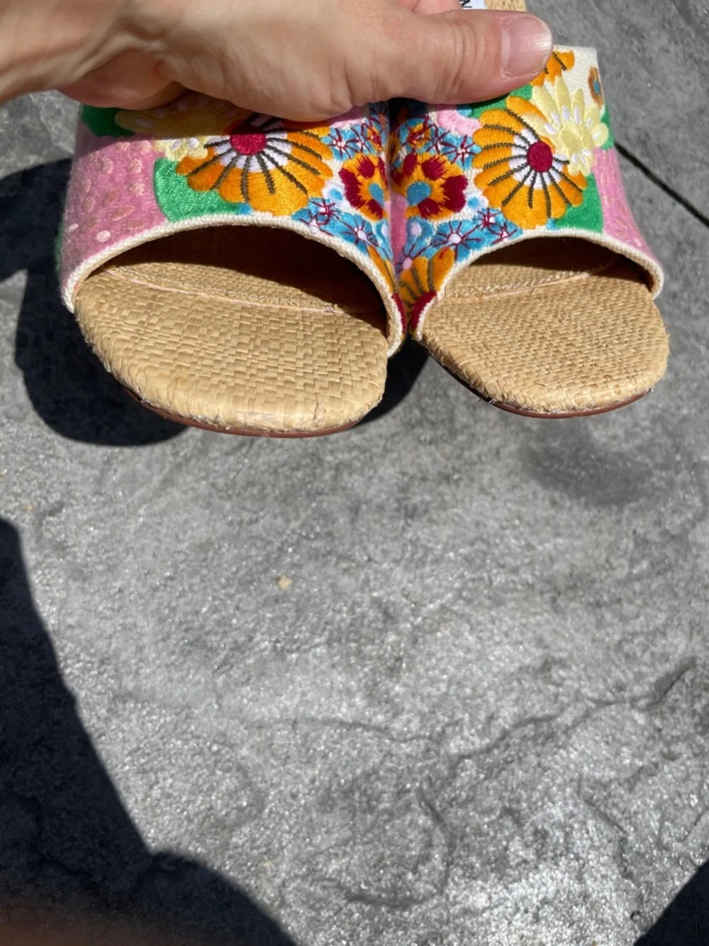 Steve Madden Pink Floral Embroidered Wedge Mules